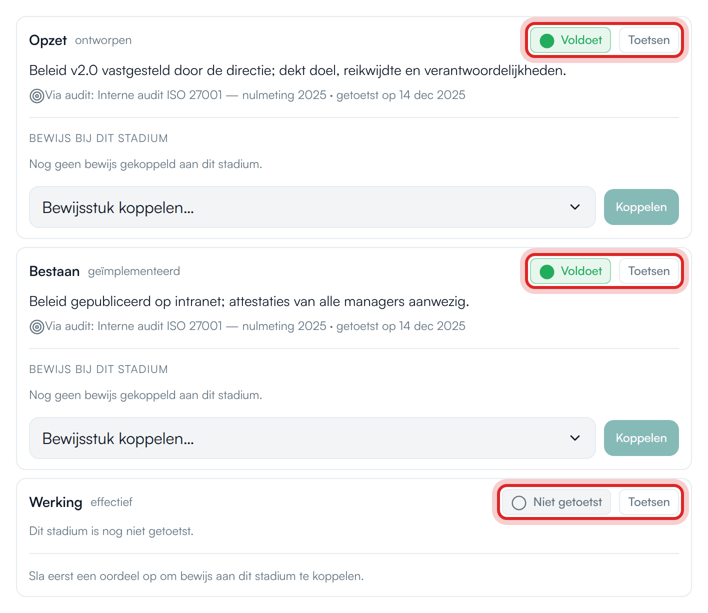 De toetsing van een beheersmaatregel: opzet en bestaan voldoen, werking is nog niet getoetst