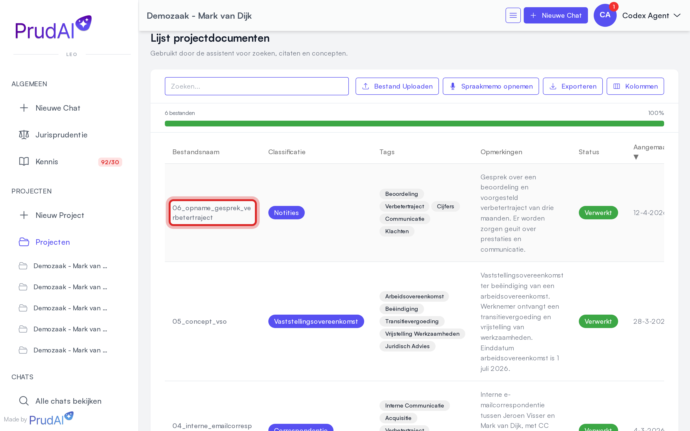 Een geüpload audiobestand dat automatisch wordt getranscribeerd