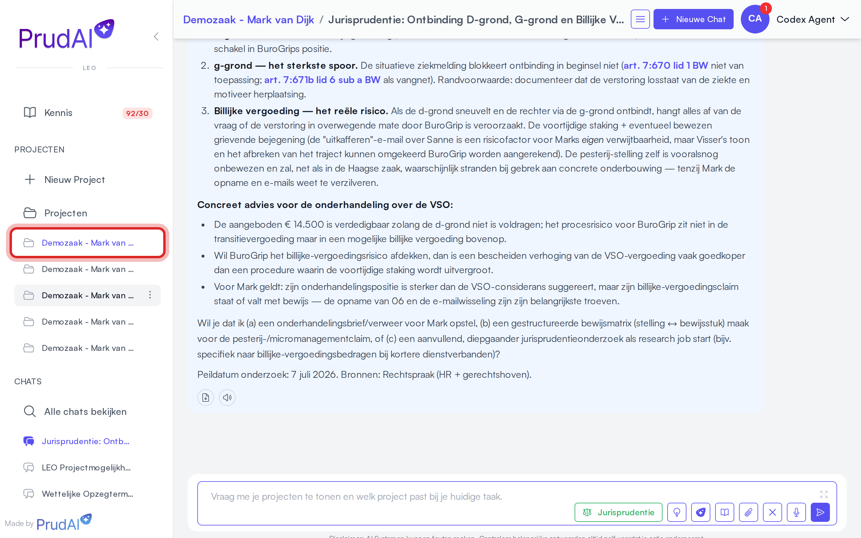 Een projectchat waarin projectdocumenten via @-mentions als context worden gebruikt