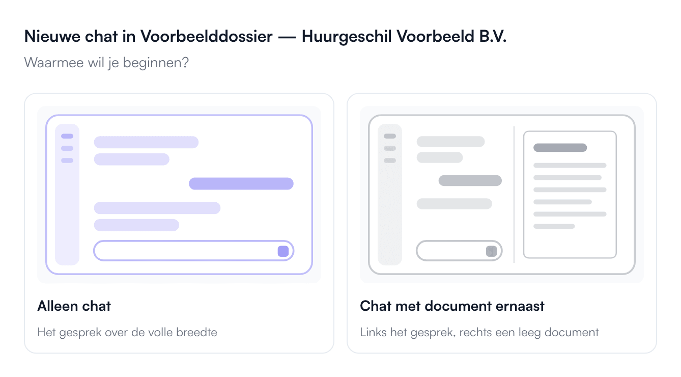 De keuze bij de plusknop: Alleen chat of Chat met document ernaast