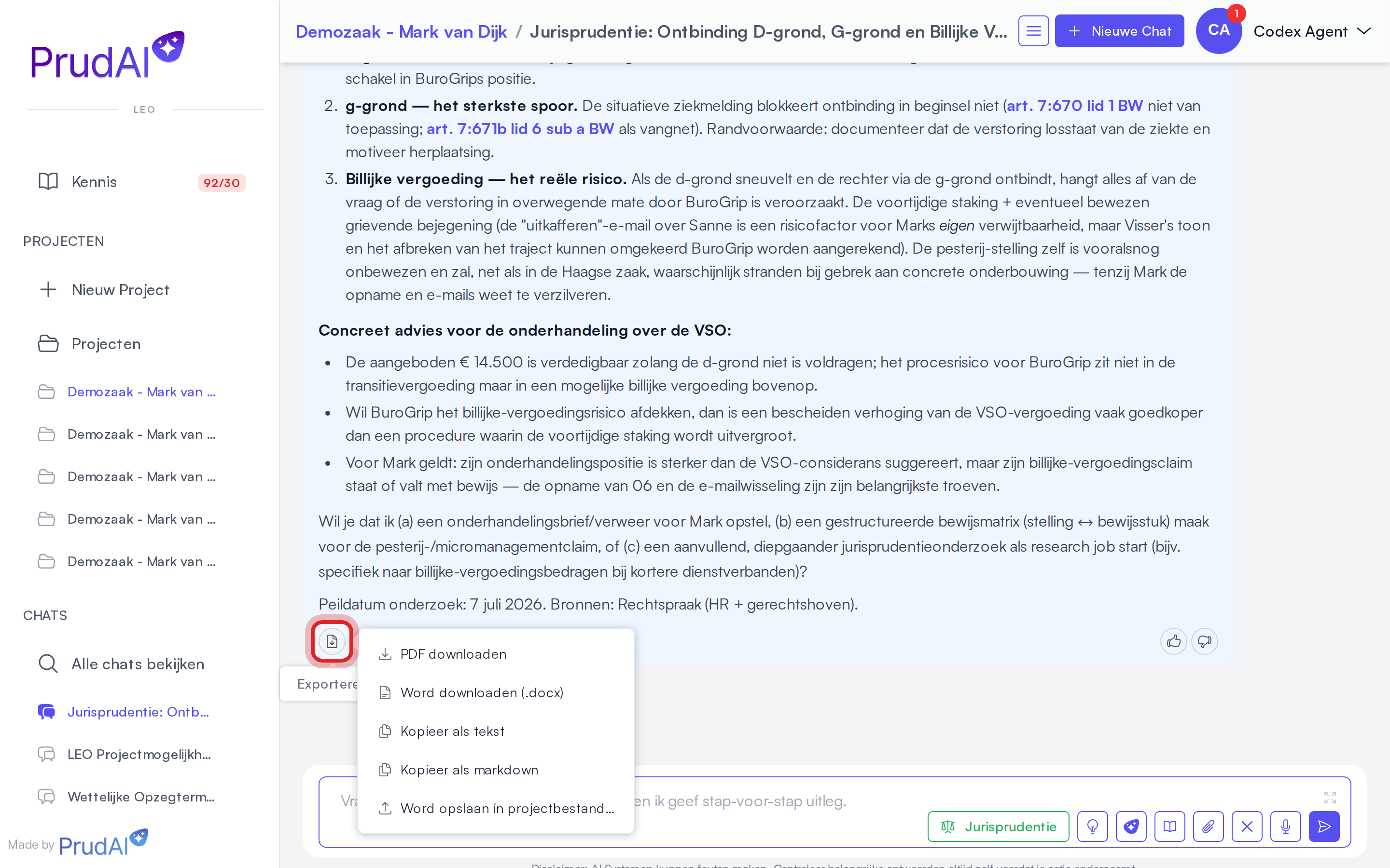 De exportknoppen in de knoppenrij onder een antwoord