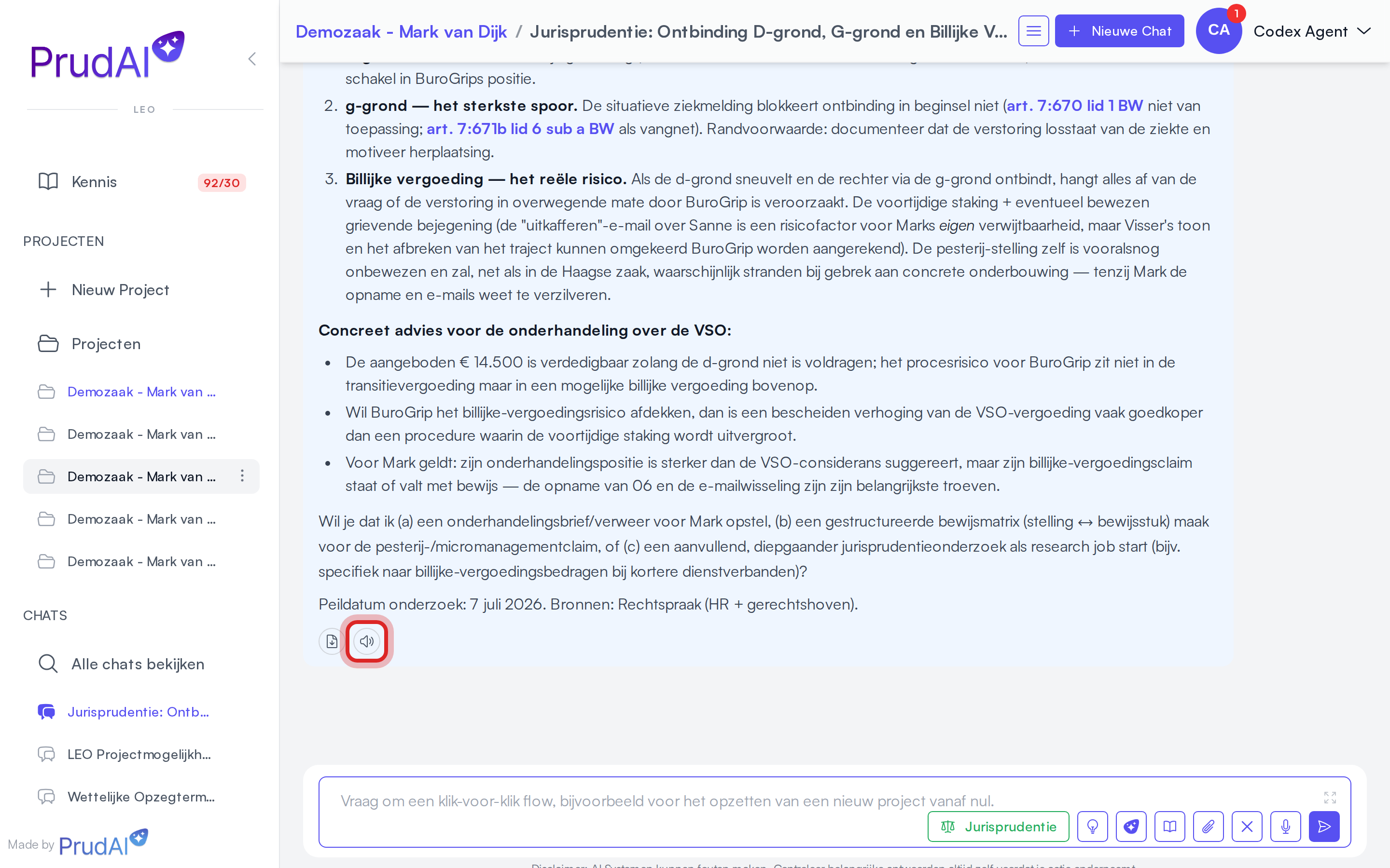 Het voorlees-icoon onder een antwoord, gemarkeerd
